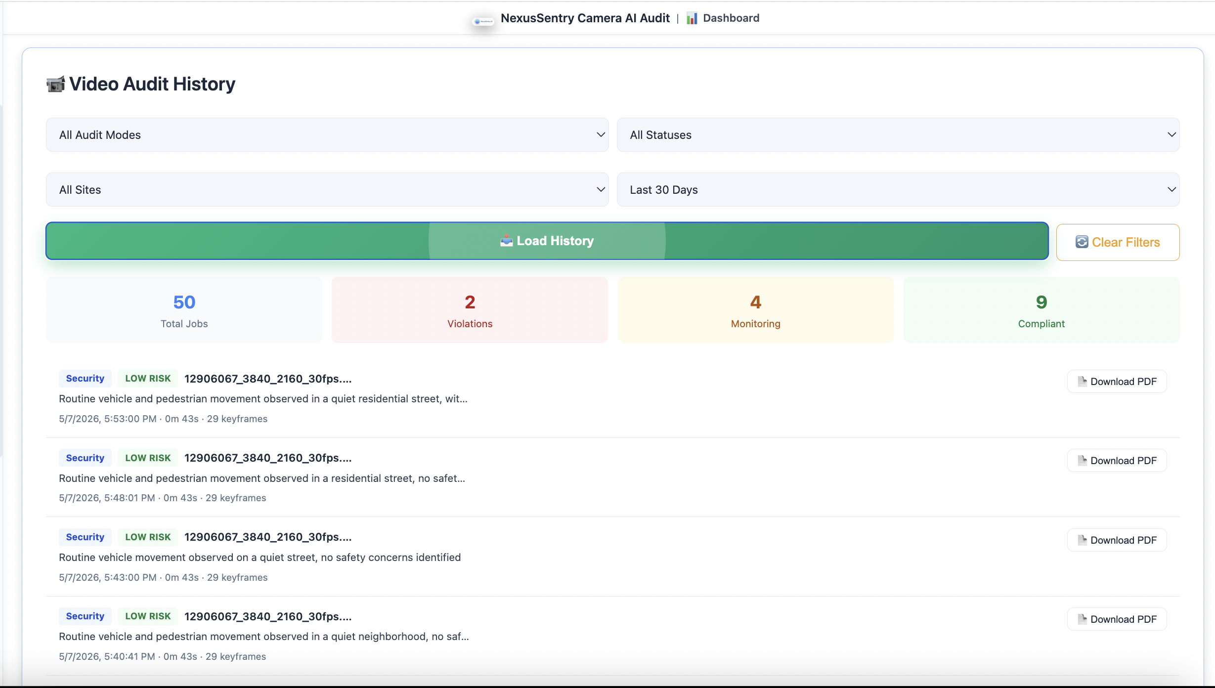 Video Audit History